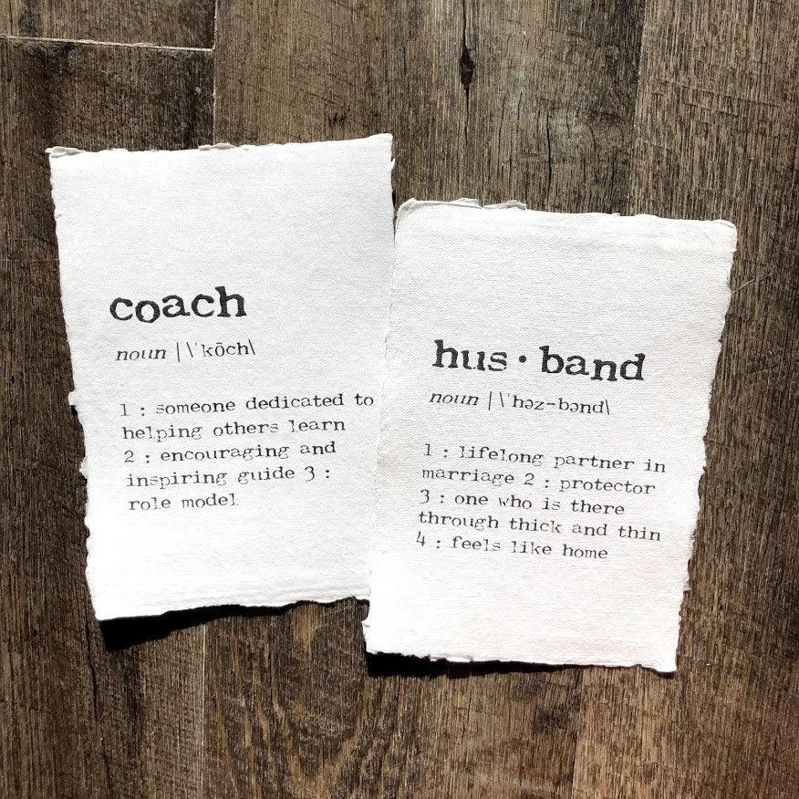 coach definition print in typewriter font on 5x7 or 8x10 handmade cotton paper - Alison Rose Vintage