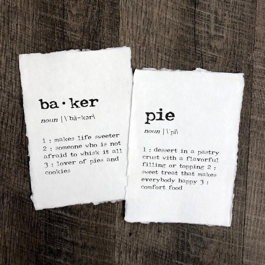 pie definition print in typewriter font on 5x7 or 8x10 handmade cotton paper - Alison Rose Vintage