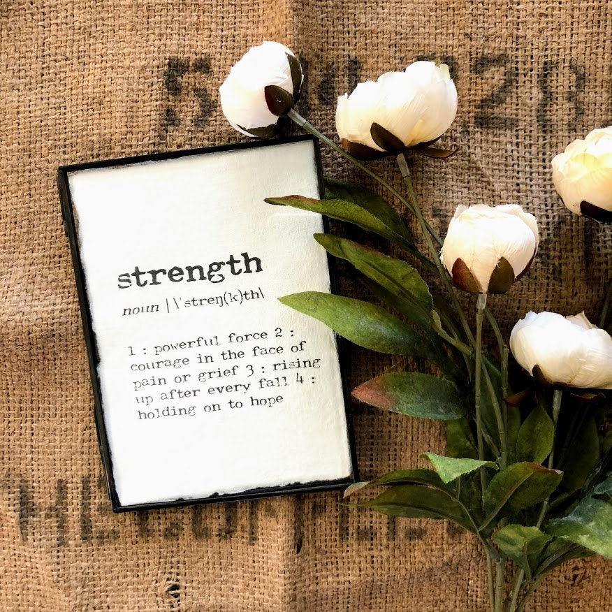 strength definition print in typewriter font on 5x7 or 8x10 handmade cotton paper - Alison Rose Vintage
