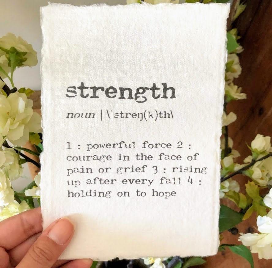 strength definition print in typewriter font on 5x7 or 8x10 handmade cotton paper - Alison Rose Vintage