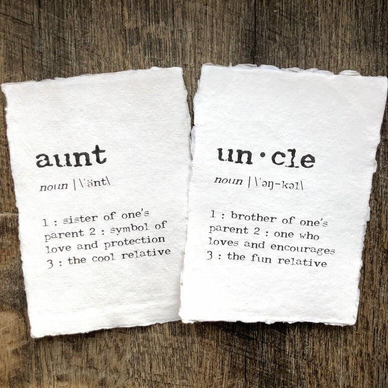 uncle definition print in typewriter font on handmade cotton paper - Alison Rose Vintage