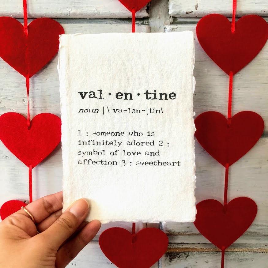 valentine definition print in typewriter font on 5x7 or 8x10 handmade cotton paper - Alison Rose Vintage