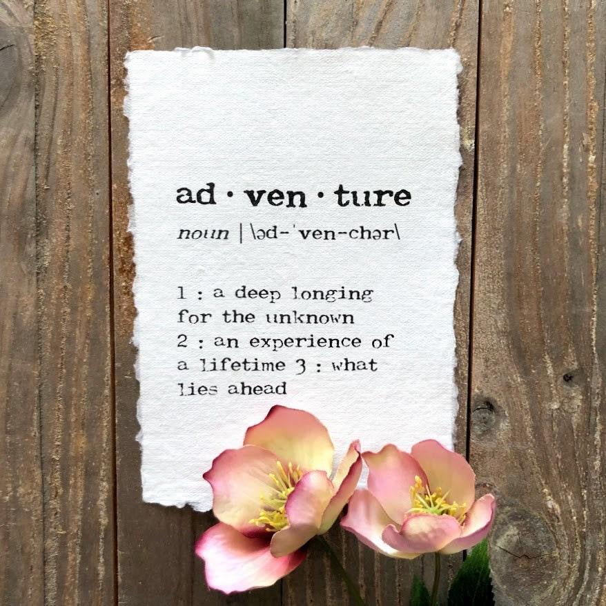 adventure definition print in typewriter font on handmade cotton paper - Alison Rose Vintage