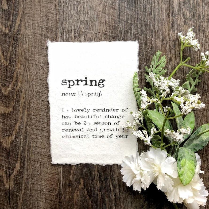 spring definition print in typewriter font on handmade cotton paper - Alison Rose Vintage