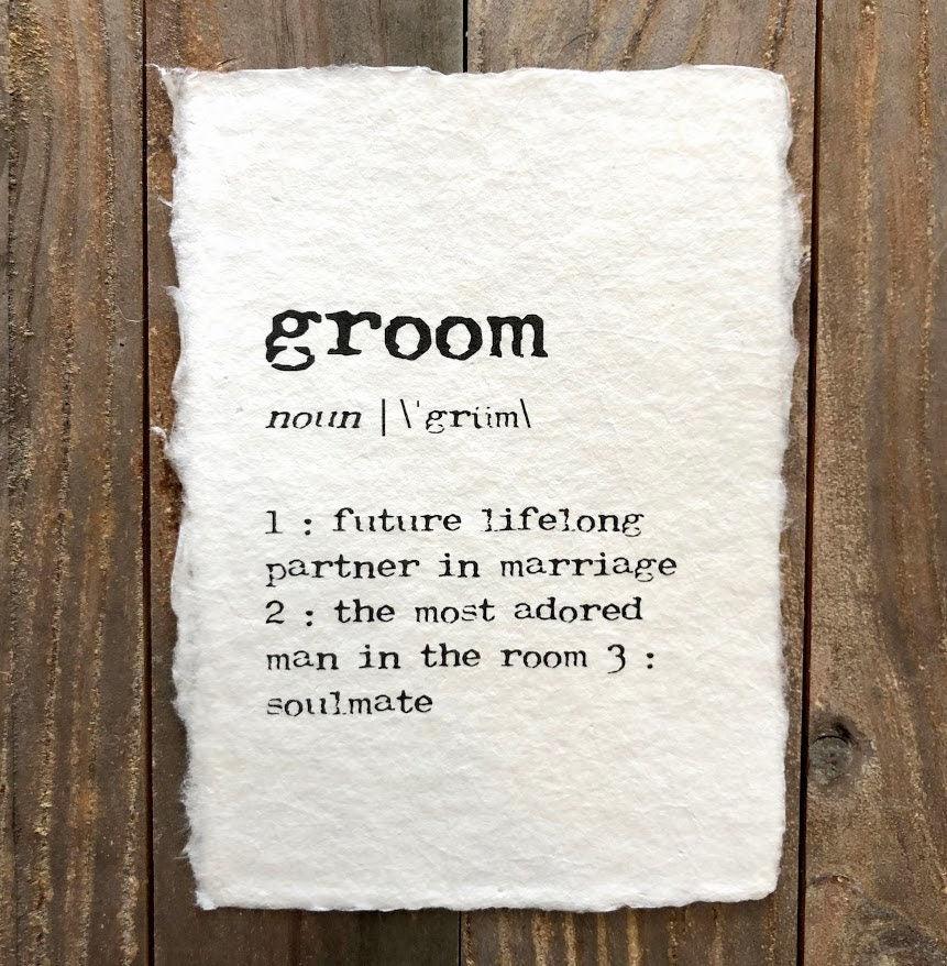 groom definition print in typewriter font on 5x7 or 8x10 handmade cotton paper - Alison Rose Vintage