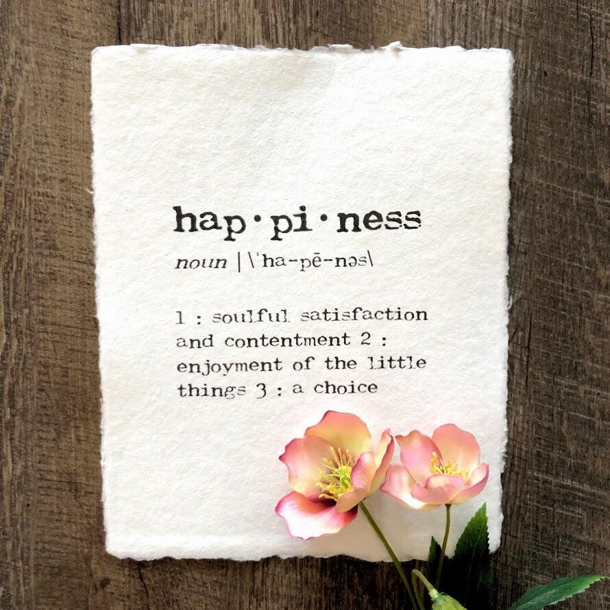 happiness definition print in typewriter font on 5x7 or 8x10 handmade cotton paper - Alison Rose Vintage