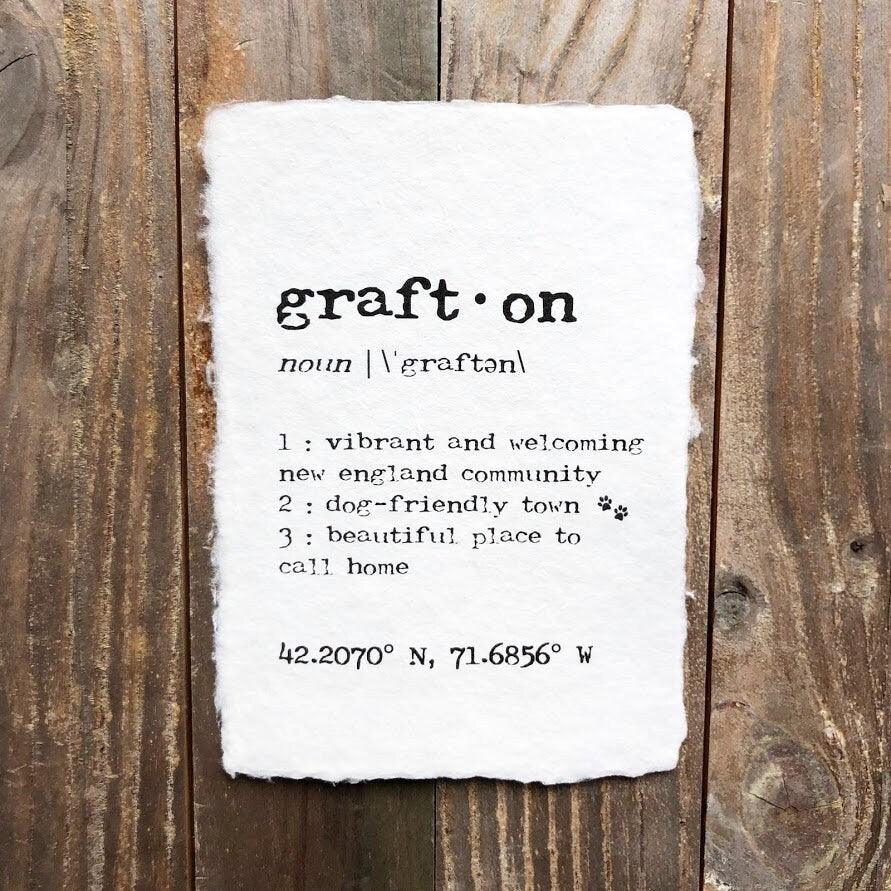 grafton massachusetts definition print in typewriter font on 5x7 or 8x10 handmade paper - Alison Rose Vintage