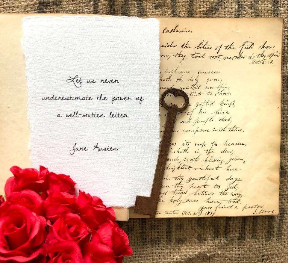 Let us never underestimate the power of a well-written letter Jane Austen quote in script font on 5x7 or 8x10 handmade paper - Alison Rose Vintage