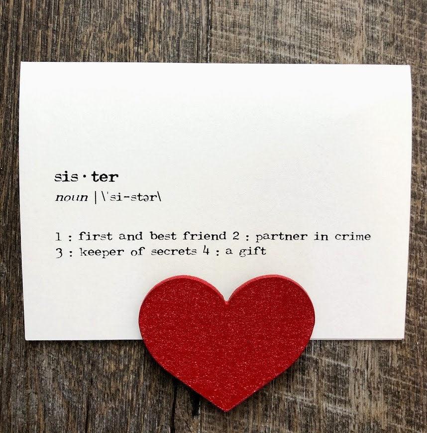 sister definition greeting card in typewriter font with envelope and rose sticker - Alison Rose Vintage