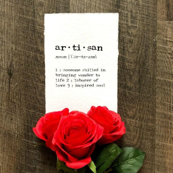 artisan definition print in typewriter font on 5x7 or 8x10 handmade cotton paper - Alison Rose Vintage