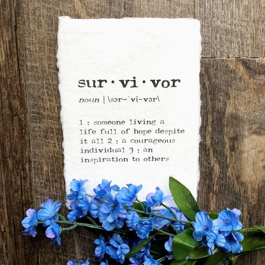 survivor definition print in typewriter font on handmade cotton paper - Alison Rose Vintage