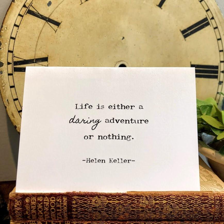Life is either a daring adventure or nothing helen keller quote greeting card with envelope and rose sticker seal - Alison Rose Vintage