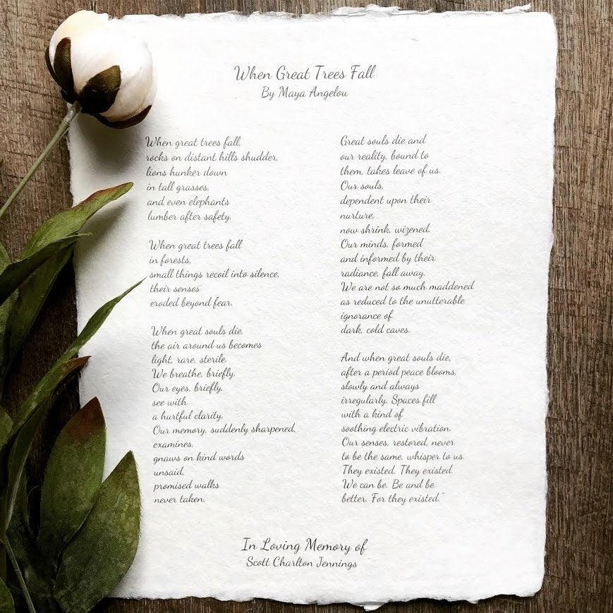 Custom eulogy, last words, grief or love poem print on handmade paper, remembrance gift - Alison Rose Vintage