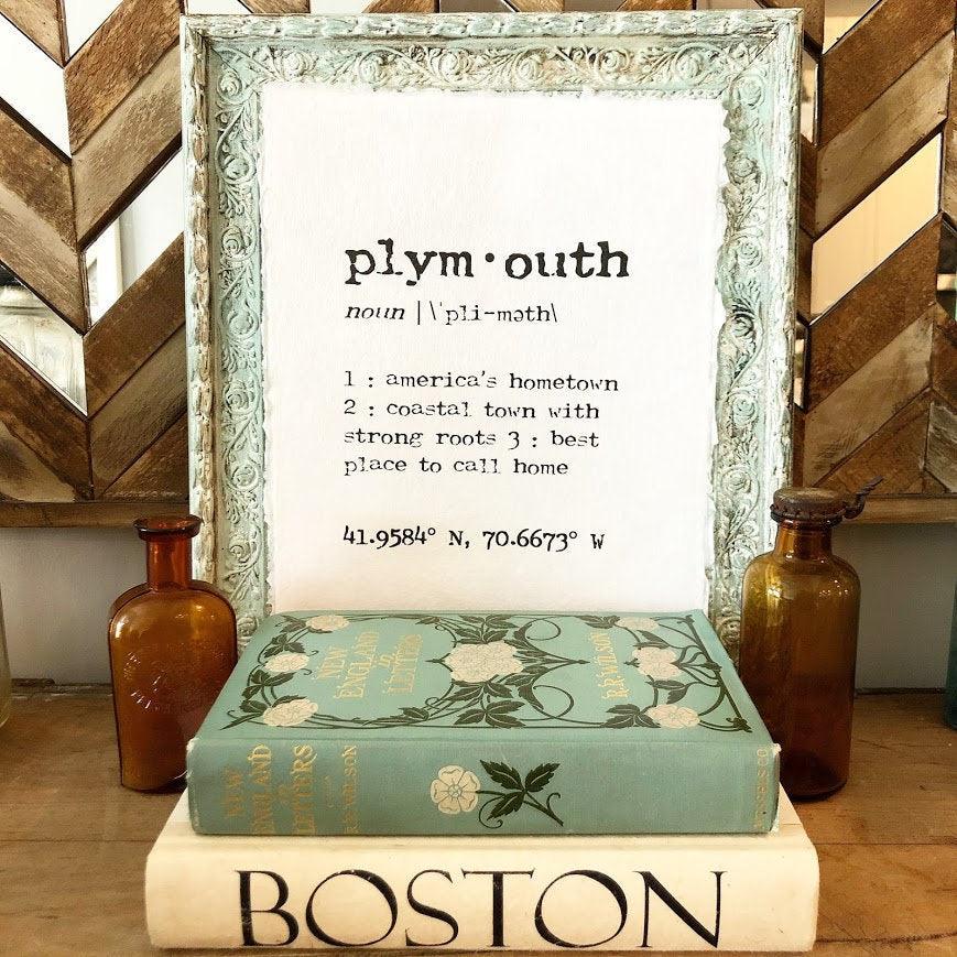plymouth massachusetts definition print in typewriter font on 5x7 or 8x10 handmade paper - Alison Rose Vintage