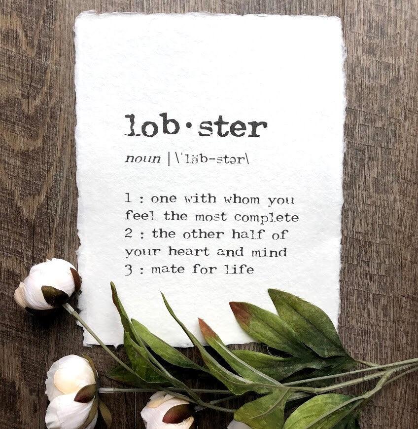 lobster definition print in typewriter font on 5x7 or 8x10 handmade cotton paper - Alison Rose Vintage