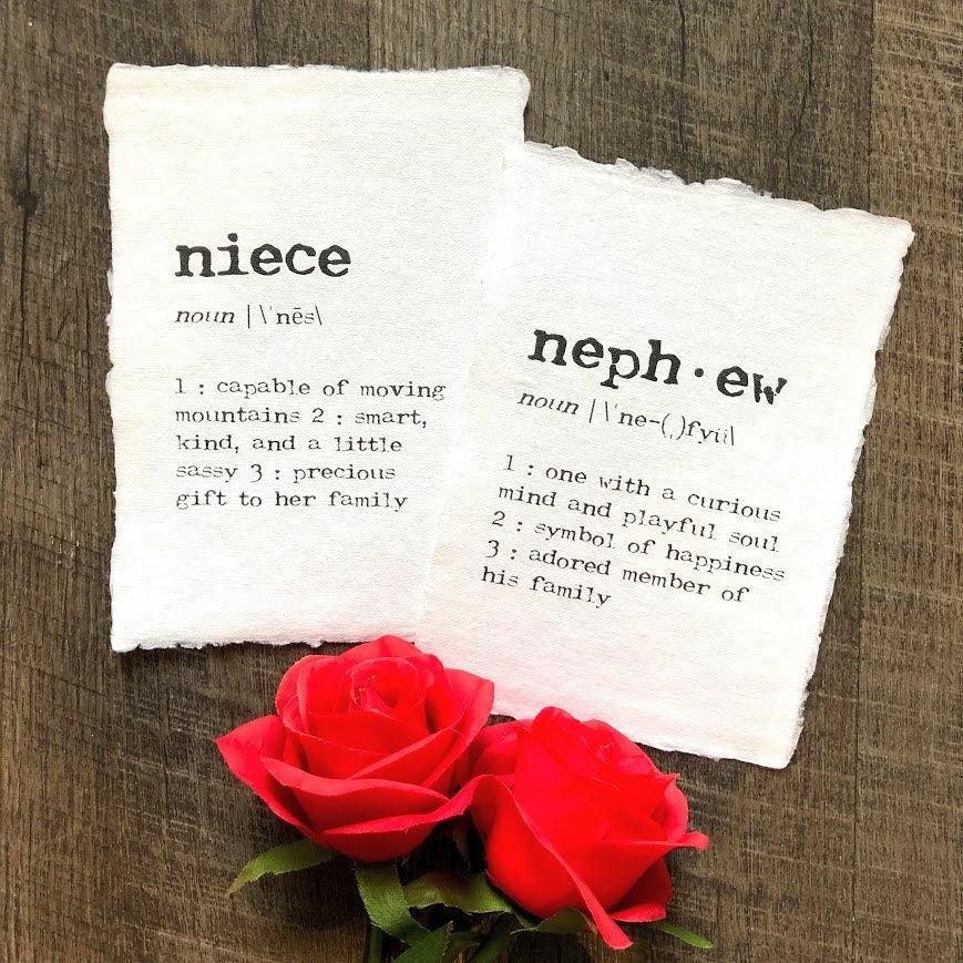 niece definition print in typewriter font on 5x7 or 8x10 handmade cotton paper - Alison Rose Vintage