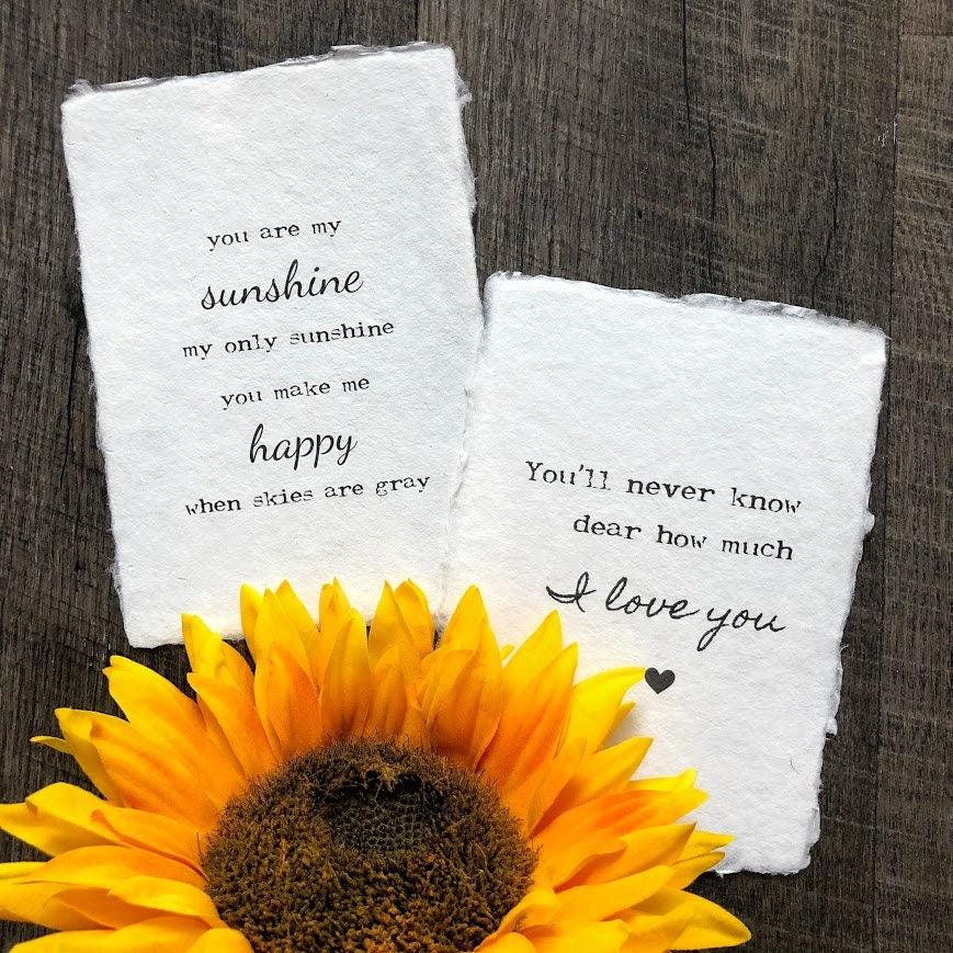 You are my sunshine lyrics print on handmade paper– Alison Rose Vintage