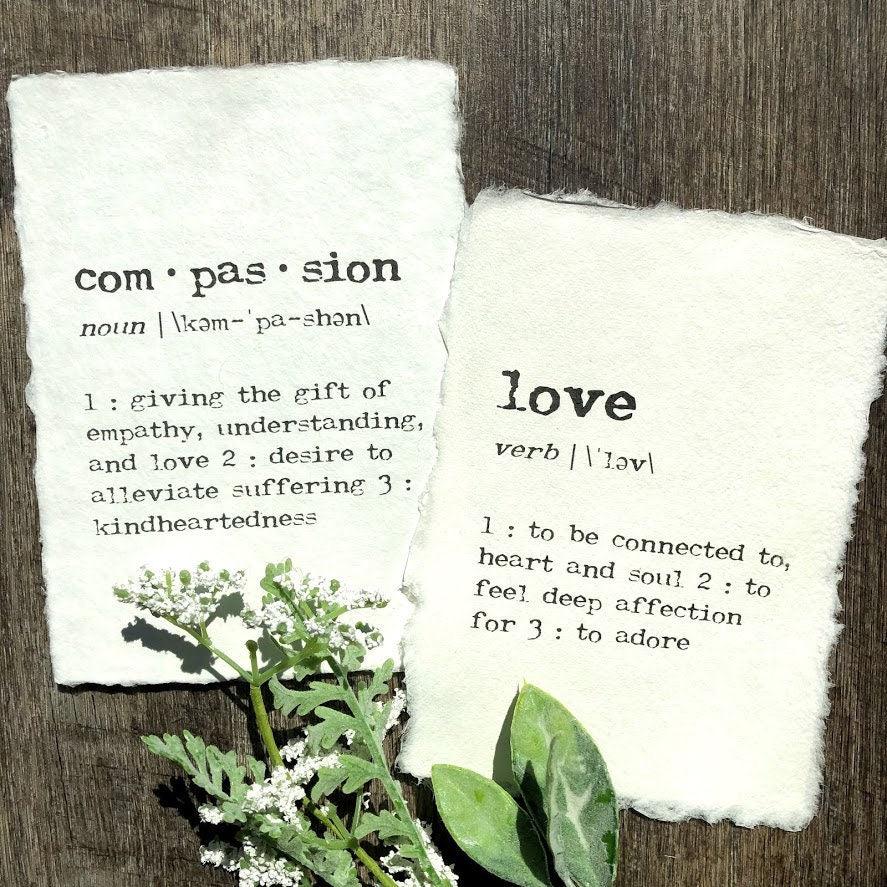 compassion definition print in typewriter font on 5x7 or 8x10 handmade cotton paper - Alison Rose Vintage