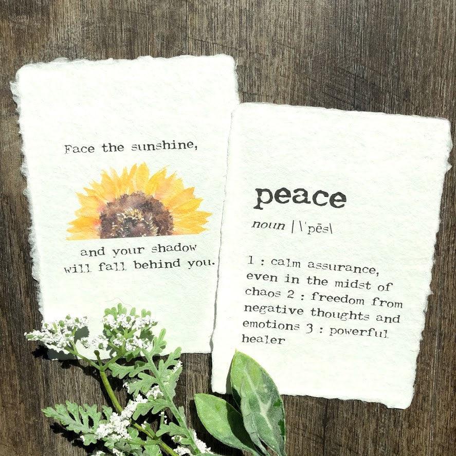 peace definition print in typewriter font on handmade cotton paper - Alison Rose Vintage
