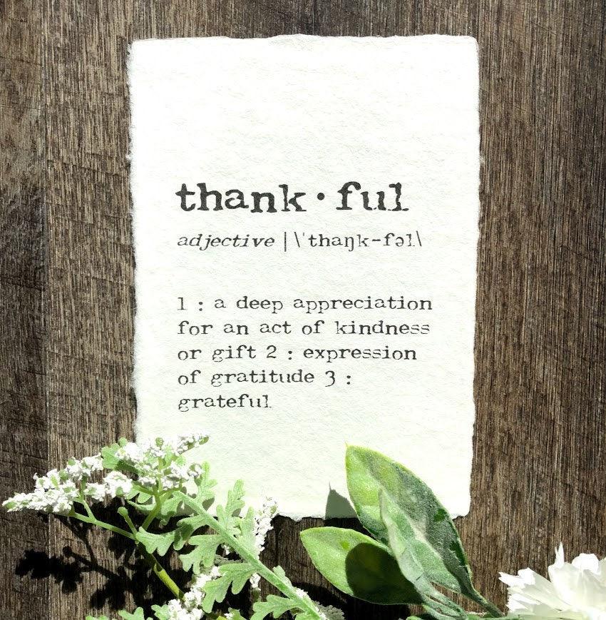 thankful definition print in typewriter font on 5x7 or 8x10 handmade cotton paper - Alison Rose Vintage