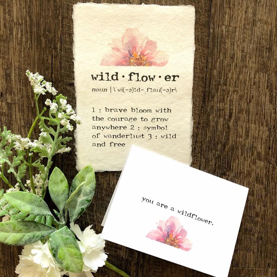 you are a wildflower compliment greeting card in typewriter font with original wildflower watercolor, envelope and rose sticker, 4x5.5 size - Alison Rose Vintage