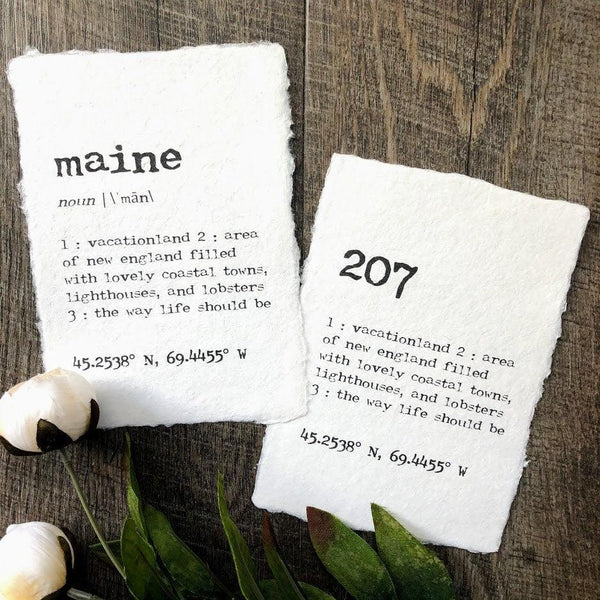 Maine OR 207 area code definition print in typewriter font on 5x7 or 8x10 handmade paper - Alison Rose Vintage