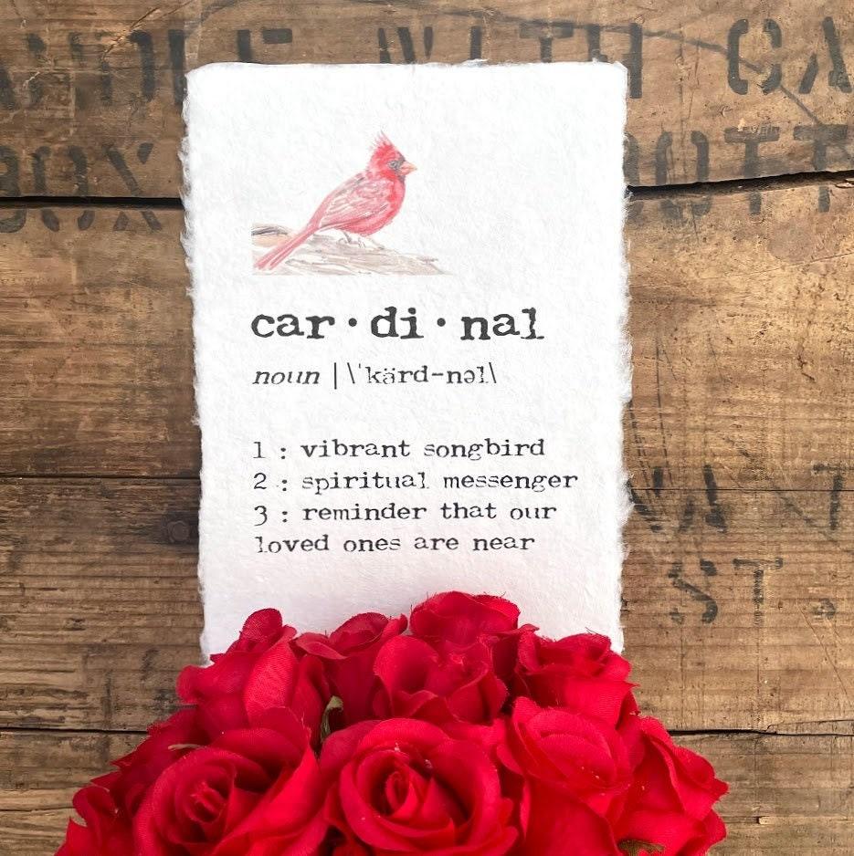 cardinal definition print in typewriter font on 5x7 or 8x10 handmade paper with original cardinal bird watercolor - Alison Rose Vintage