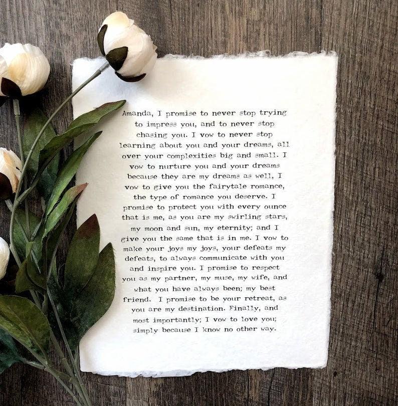 Custom love letter print on handmade paper, paper or cotton anniversary gift - Alison Rose Vintage