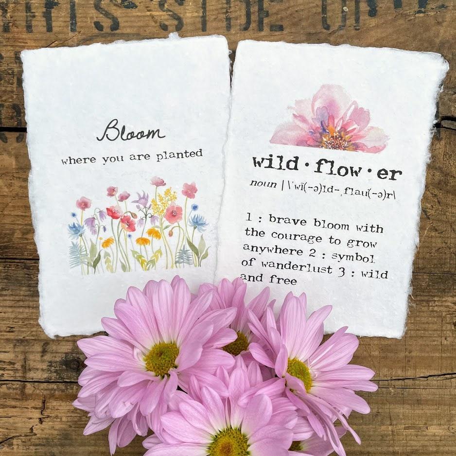 wildflower definition print in typewriter font on handmade cotton paper with original wildflower watercolor - Alison Rose Vintage