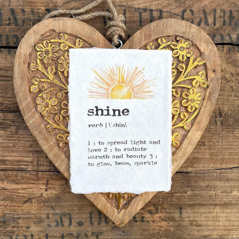 shine definition print in typewriter font on 5x7 or 8x10 handmade cotton paper with original sun watercolor image - Alison Rose Vintage