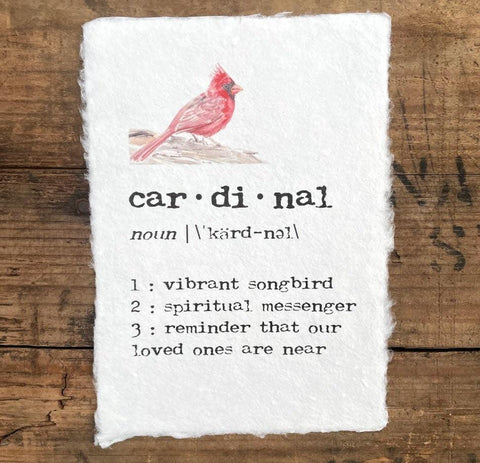 cardinal definition print in typewriter font on 5x7 or 8x10 handmade paper with original cardinal bird watercolor - Alison Rose Vintage
