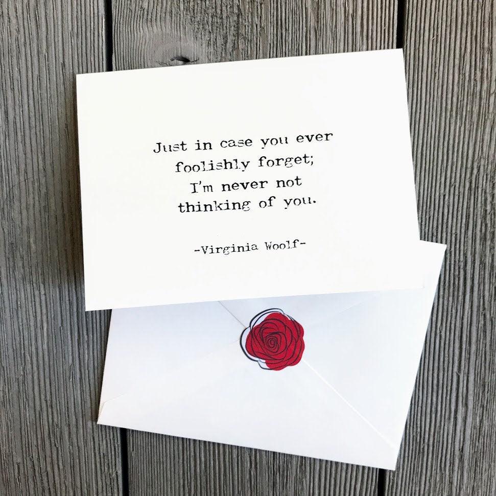 Custom quote greeting card in typewriter and script font with envelope and rose sticker - Alison Rose Vintage