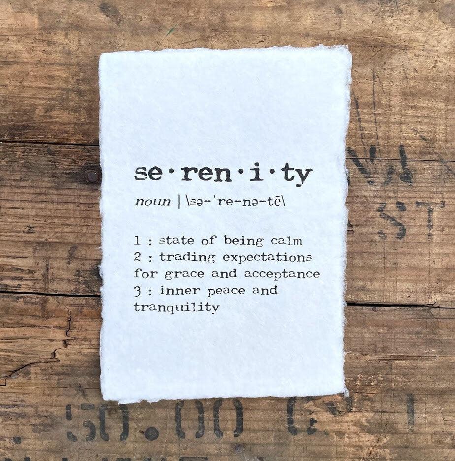 serenity definition print in typewriter font on handmade cotton paper - Alison Rose Vintage