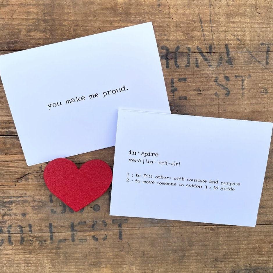 you make me proud compliment greeting card in typewriter font with envelope and rose sticker - Alison Rose Vintage