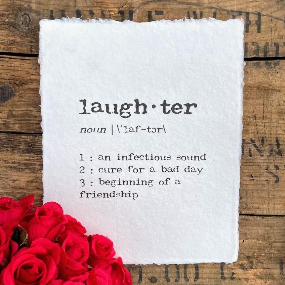 laughter definition print in typewriter font on 5x7 or 8x10 handmade cotton paper - Alison Rose Vintage