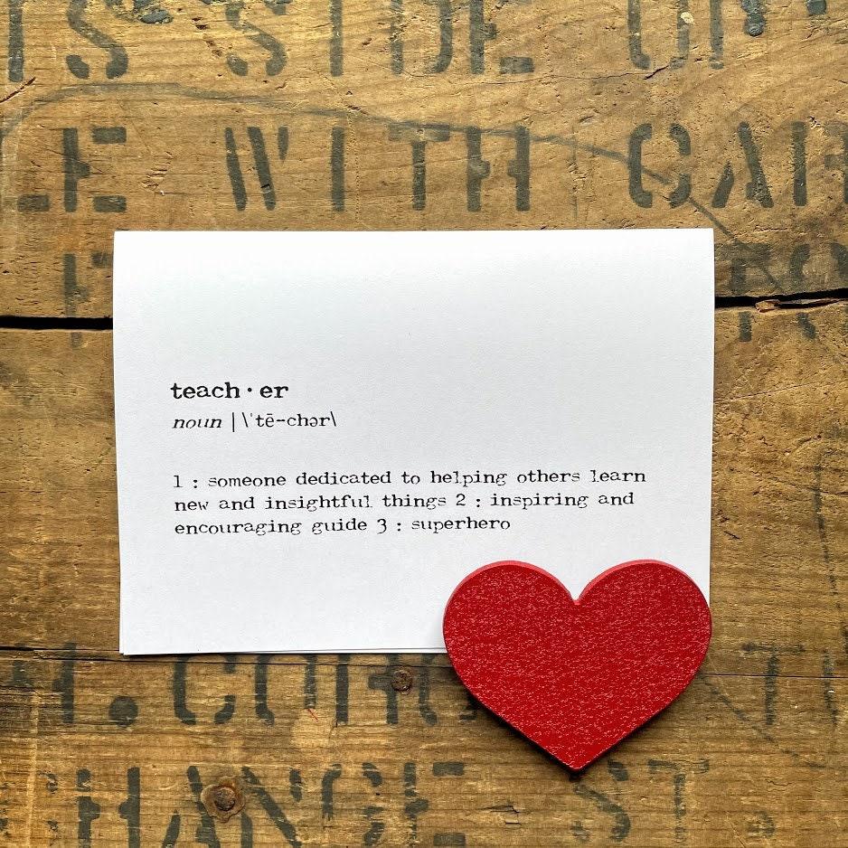 teacher definition greeting card in typewriter font with envelope and rose sticker - Alison Rose Vintage