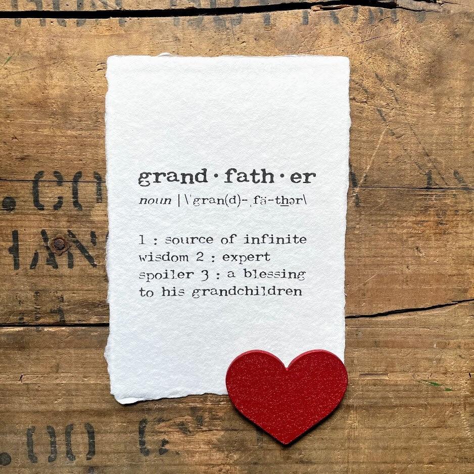 grandfather definition print in typewriter font on 5x7 or 8x10 handmade cotton paper - Alison Rose Vintage