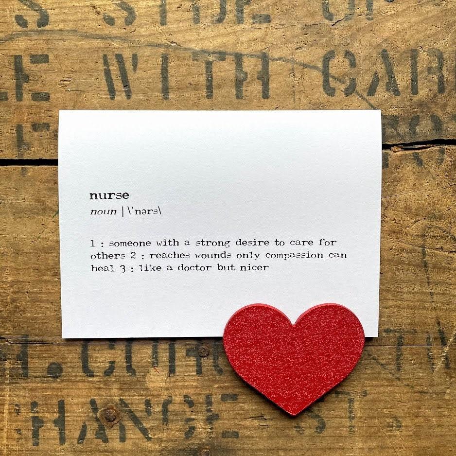 nurse definition greeting card in typewriter font with envelope and rose sticker - Alison Rose Vintage