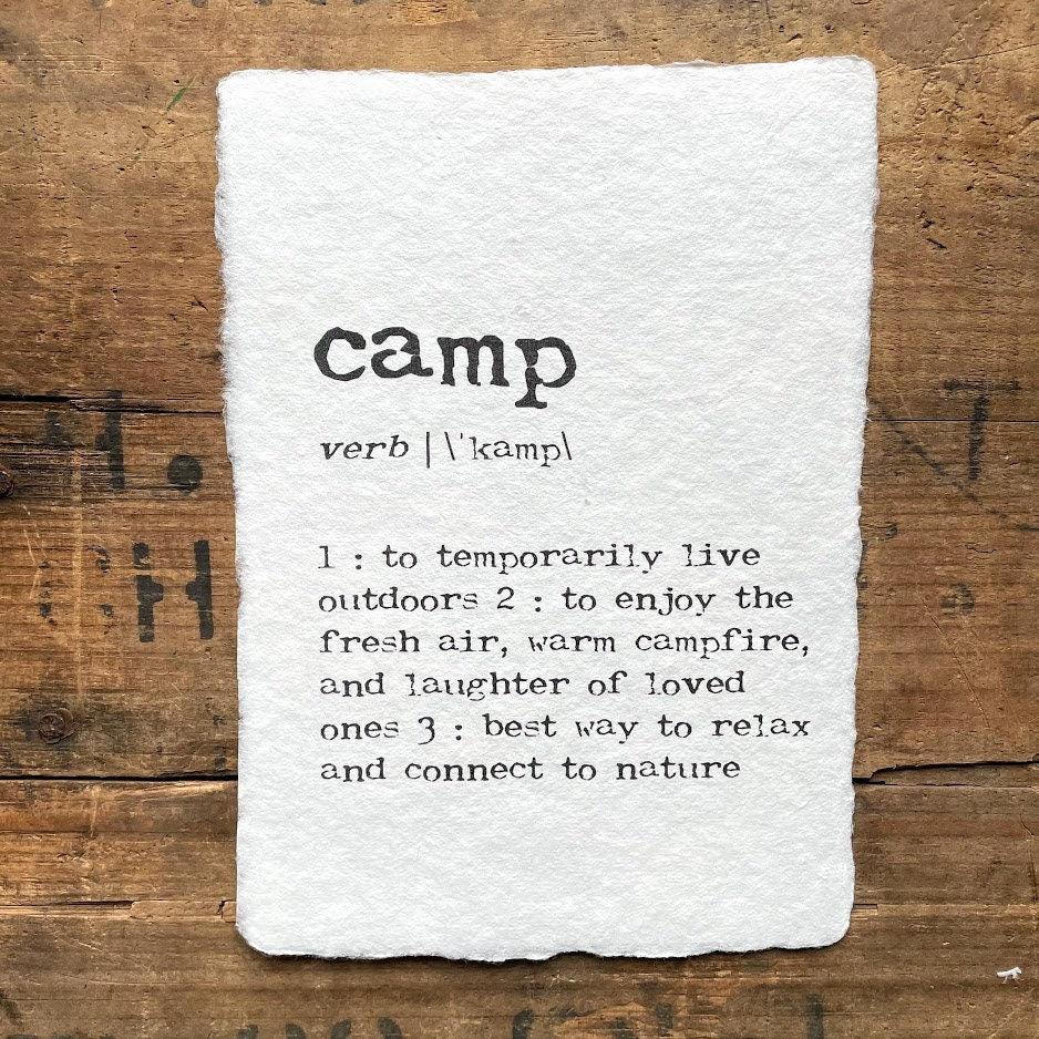 camp definition print in typewriter font on 5x7 or 8x10 handmade cotton paper - Alison Rose Vintage