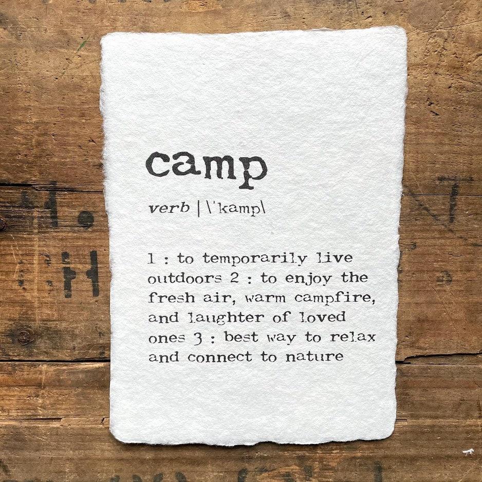 camp bedeutung camp definition print in typewriter font on handmade paper