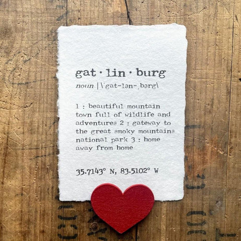 gatlinburg tennessee definition print in typewriter font on 5x7 or 8x10 handmade paper - Alison Rose Vintage