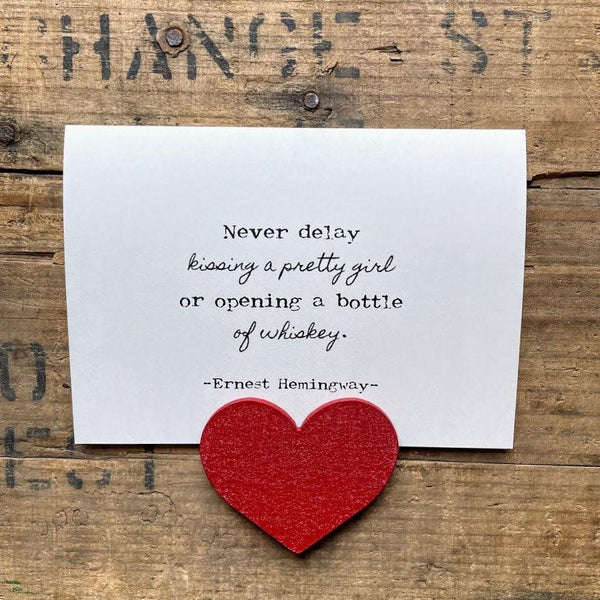 Never delay kissing a pretty girl Ernest Hemingway quote greeting card with envelope and rose sticker seal - Alison Rose Vintage
