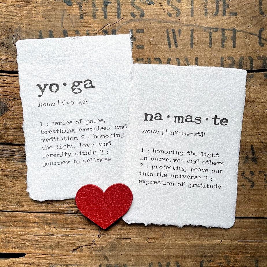 yoga definition print in typewriter font on handmade cotton paper - Alison Rose Vintage