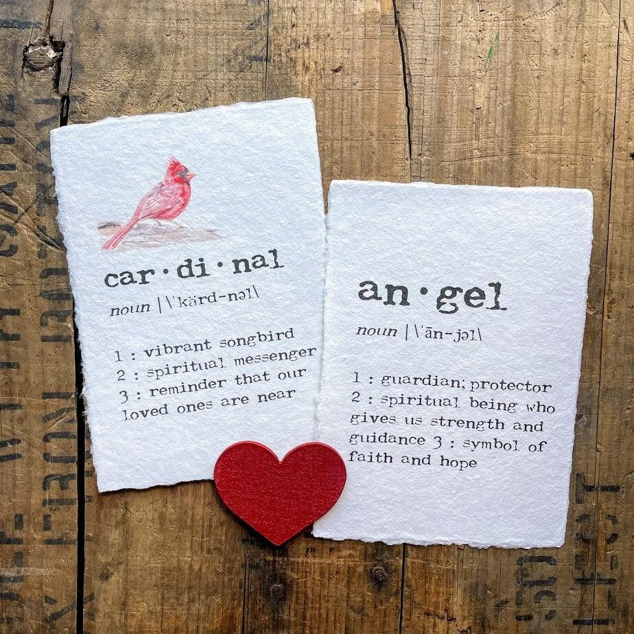cardinal definition print in typewriter font on 5x7 or 8x10 handmade paper with original cardinal bird watercolor - Alison Rose Vintage