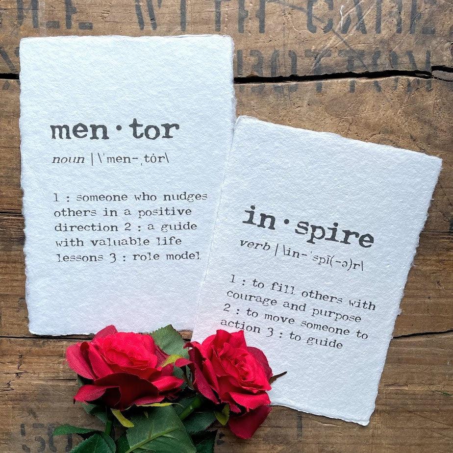 mentor definition print in typewriter font on 5x7 or 8x10 handmade cotton paper - Alison Rose Vintage