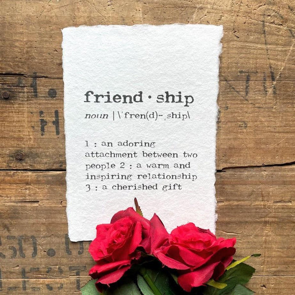friendship definition print in typewriter font on 5x7 or 8x10 handmade cotton paper - Alison Rose Vintage