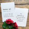 travel definition print in typewriter font on handmade paper
