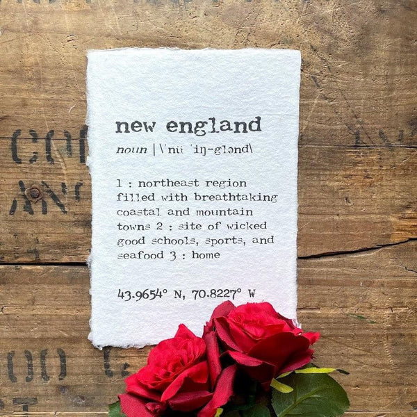new england definition print in typewriter font on 5x7 or 8x10 handmade paper - Alison Rose Vintage