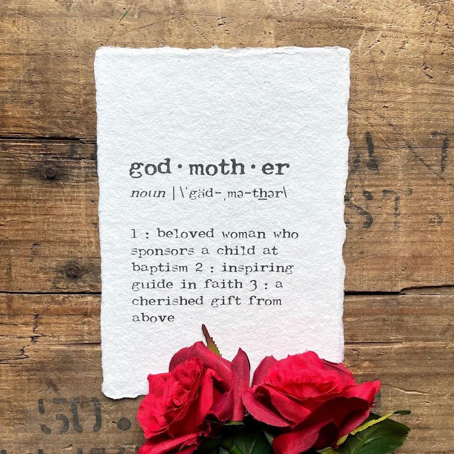 godmother definition print in typewriter font on 5x7 or 8x10 handmade cotton paper - Alison Rose Vintage