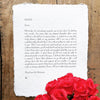 Custom love letter print on handmade paper, paper or cotton anniversary gift - Alison Rose Vintage